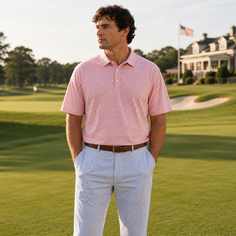 Vineyard Vines Performance Golf Polo Mens Pink White Striped | 2XL - Picture 2 of 11